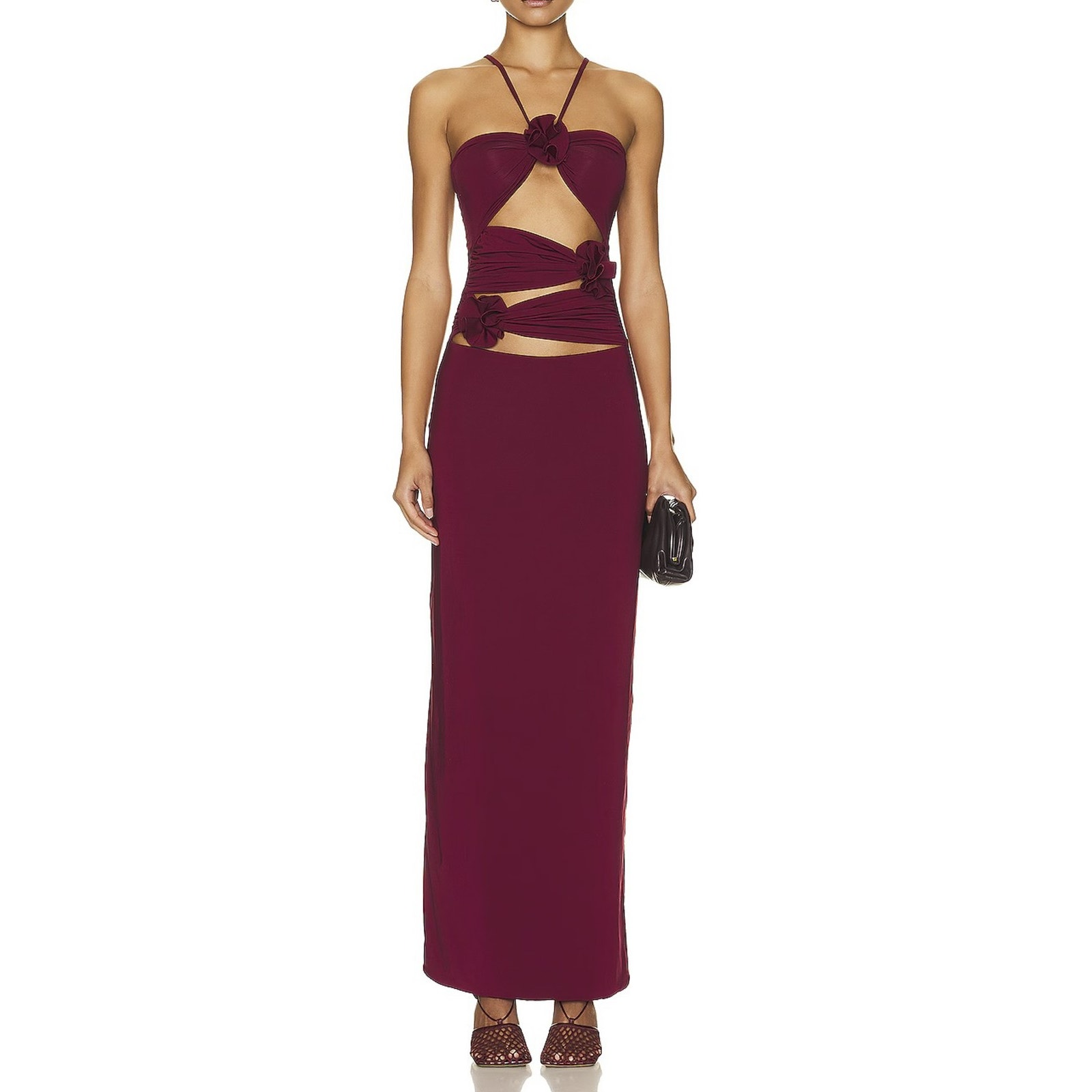 Maygel Coronel Veranera Burgundy Floral Cutout Maxi Dress One Size $510